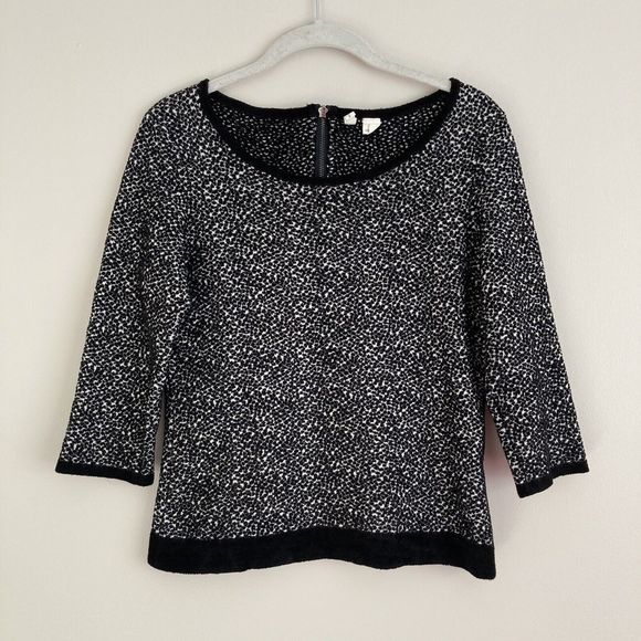 Anthropologie Moth Lana Pullover Sweater Size Medium Black Back Zip 3/4 Sleeve - Picture 1 of 9
